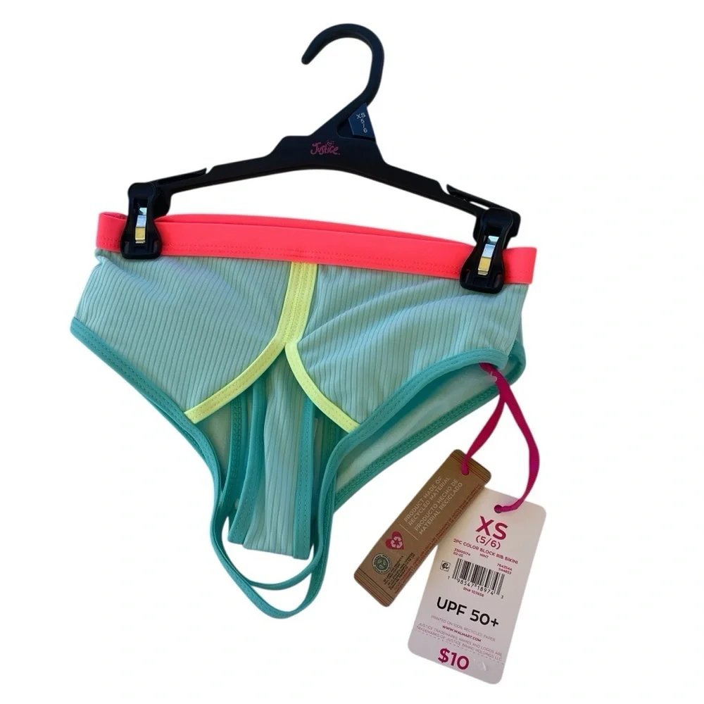 Justice Color Block Ribbed 2 Piece Bikini Girls size S(7/8) or L(12/14) New